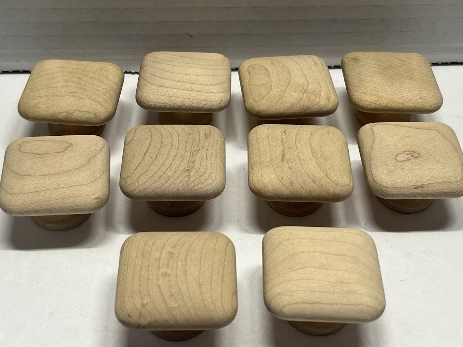 Vintage Lot (10) NOS Square Natural/Unfunished Fixed Wood Drawer/Cabinet Knobs