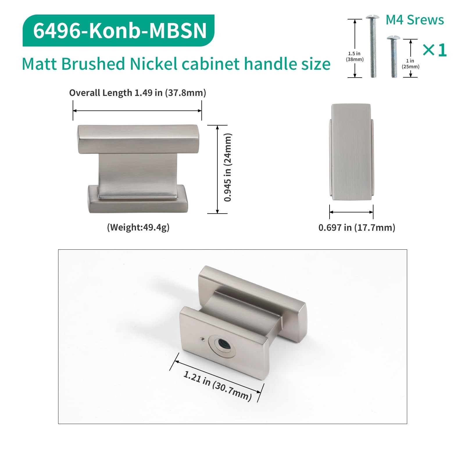 Matt Brushed Nickel Cabinet Knobs,10 Pack 1.49Inch(38mm) Single Hole Rectangl…