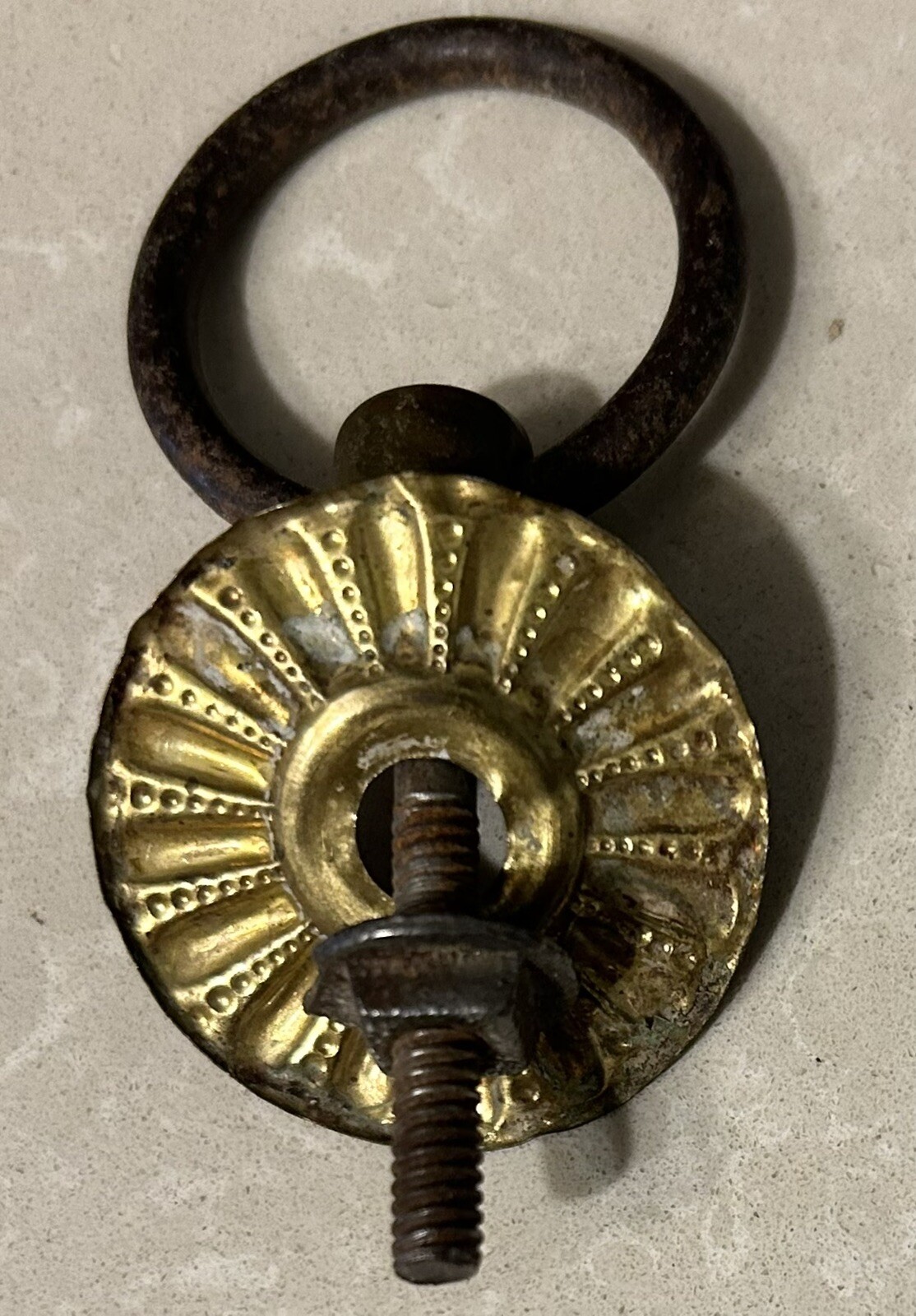 Antique Salvaged Architectural Brass Drawer Finger Pull, 1 1/4″