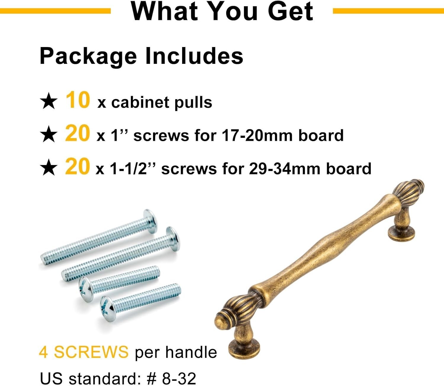 High-Quality 10 Pack Antique Brass Pull Handles – Ideal for Kitchen and Bedroom