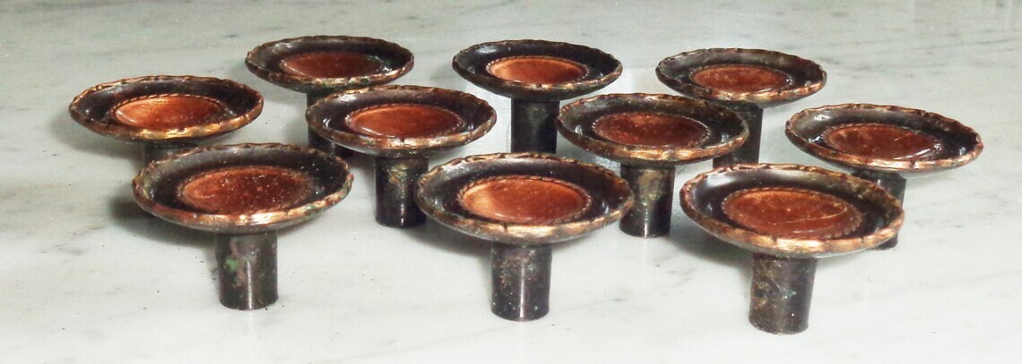 10 Vintage Ajax Copper Concave #976 Drawer Pull Cabinet Handle Knobs