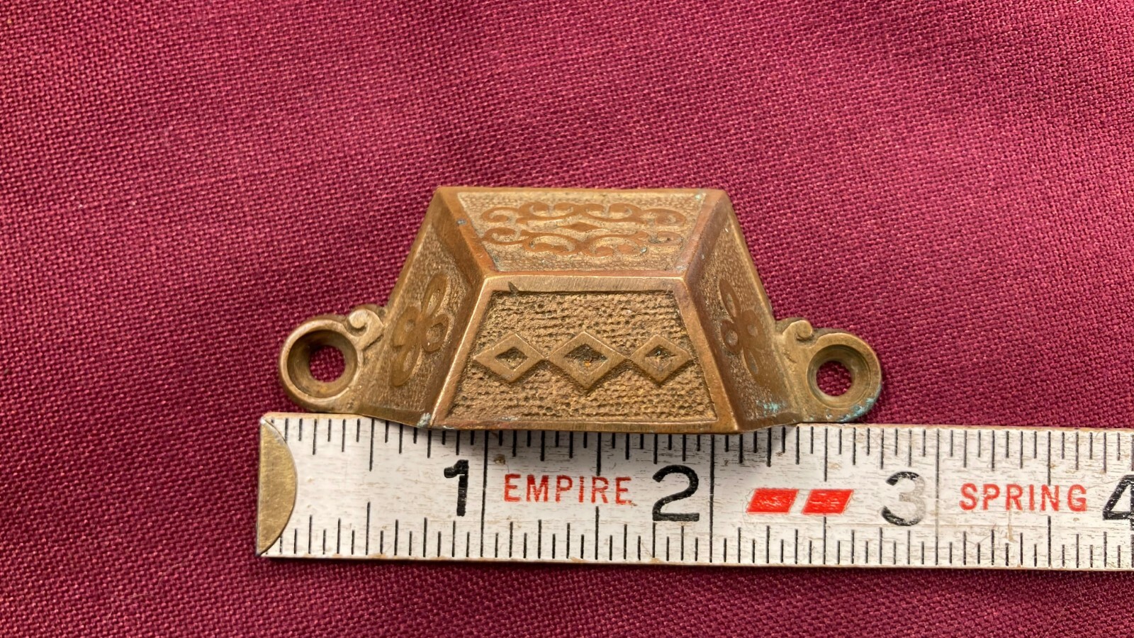 Antique Victorian Eastlake Bronze Finger Cup Drawer Pull Pat 1871