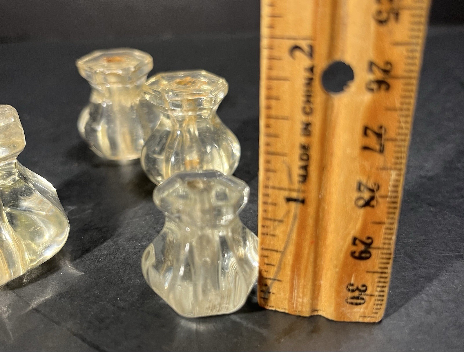 5 Vintage Hexagon Glass Drawer Knob Pulls Two Pairs & One Single