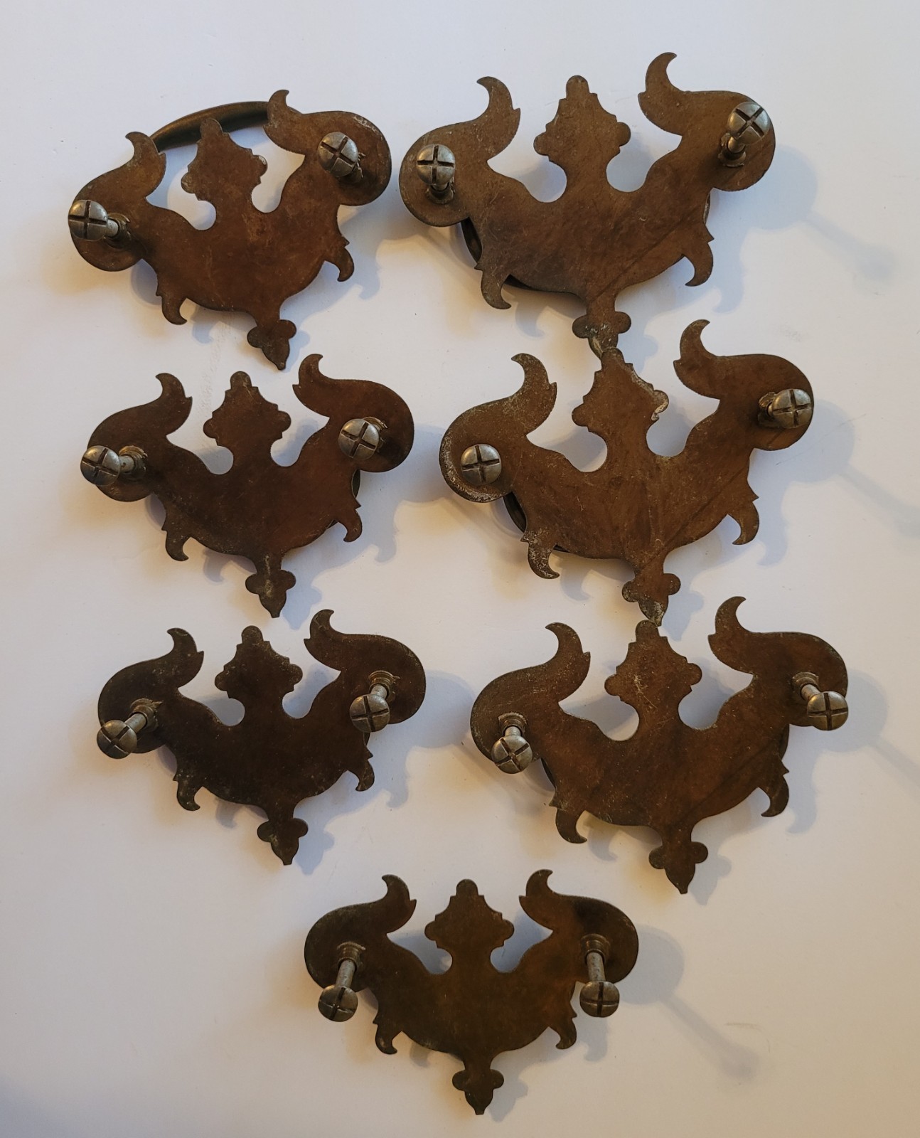 7 Vtg Brass Metal Chippendale Batwing Bail Dresser Drawer Pulls 2 Sizes