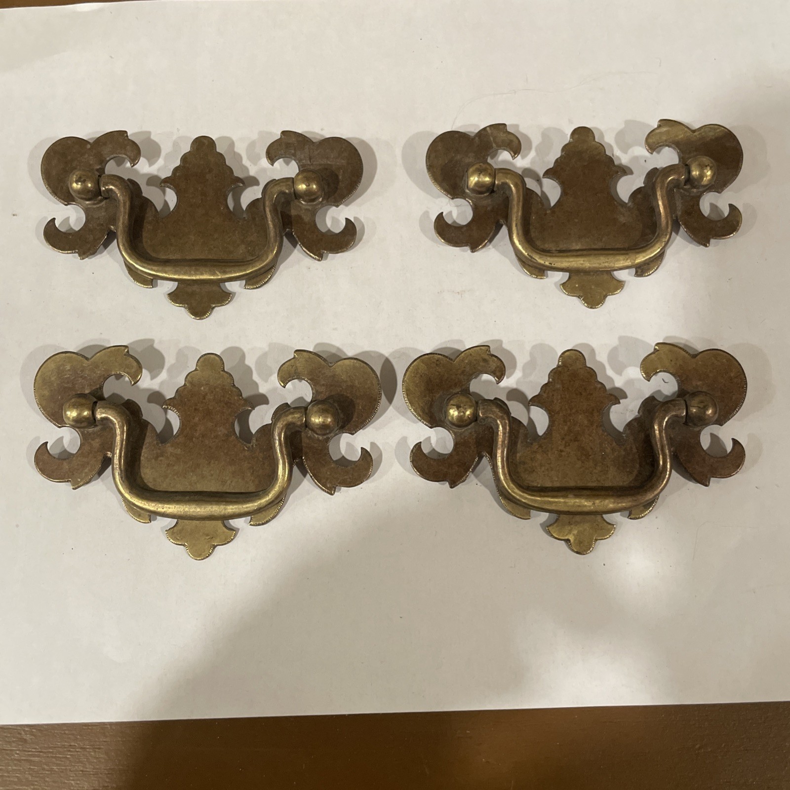 Lot of 4 Batwing Bail Drawer Pull Brass Patina Chippendale Style 2.5″ cc