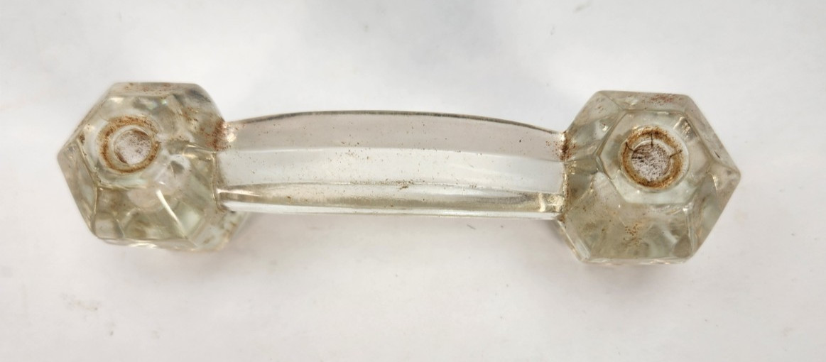 Antique Clear Glass Drawer Pull 3” OC Hexagon 6 Point Cabinet Knob 4.25”