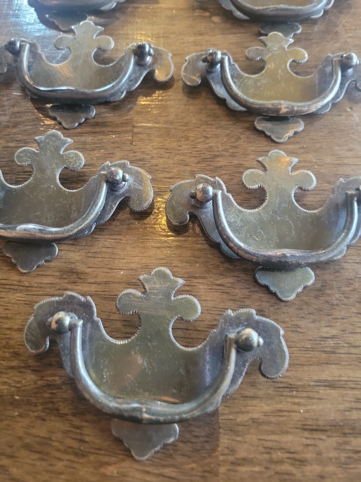 Set of 9 Vintage Brass Bronze Plate Batwing Drawer Pulls Chippendale Style M
