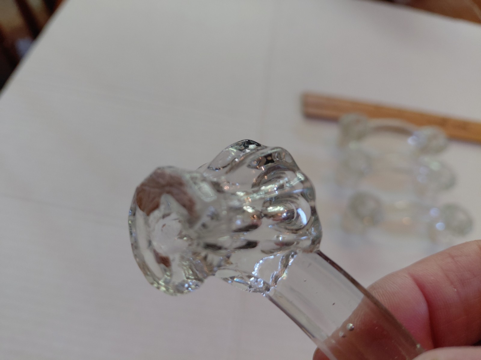 ANTIQUE CLEAR GLASS DRAWER PULLS – LOT OF 9 – 4″ WIDE – 1920’S