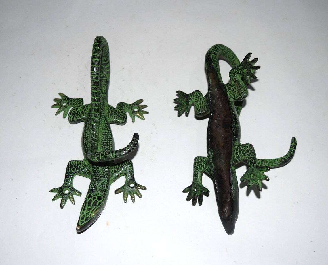 9” Inches Lizard Brass Door Handle Komodo Dragon Gate Pull Entry Club Dec HK115