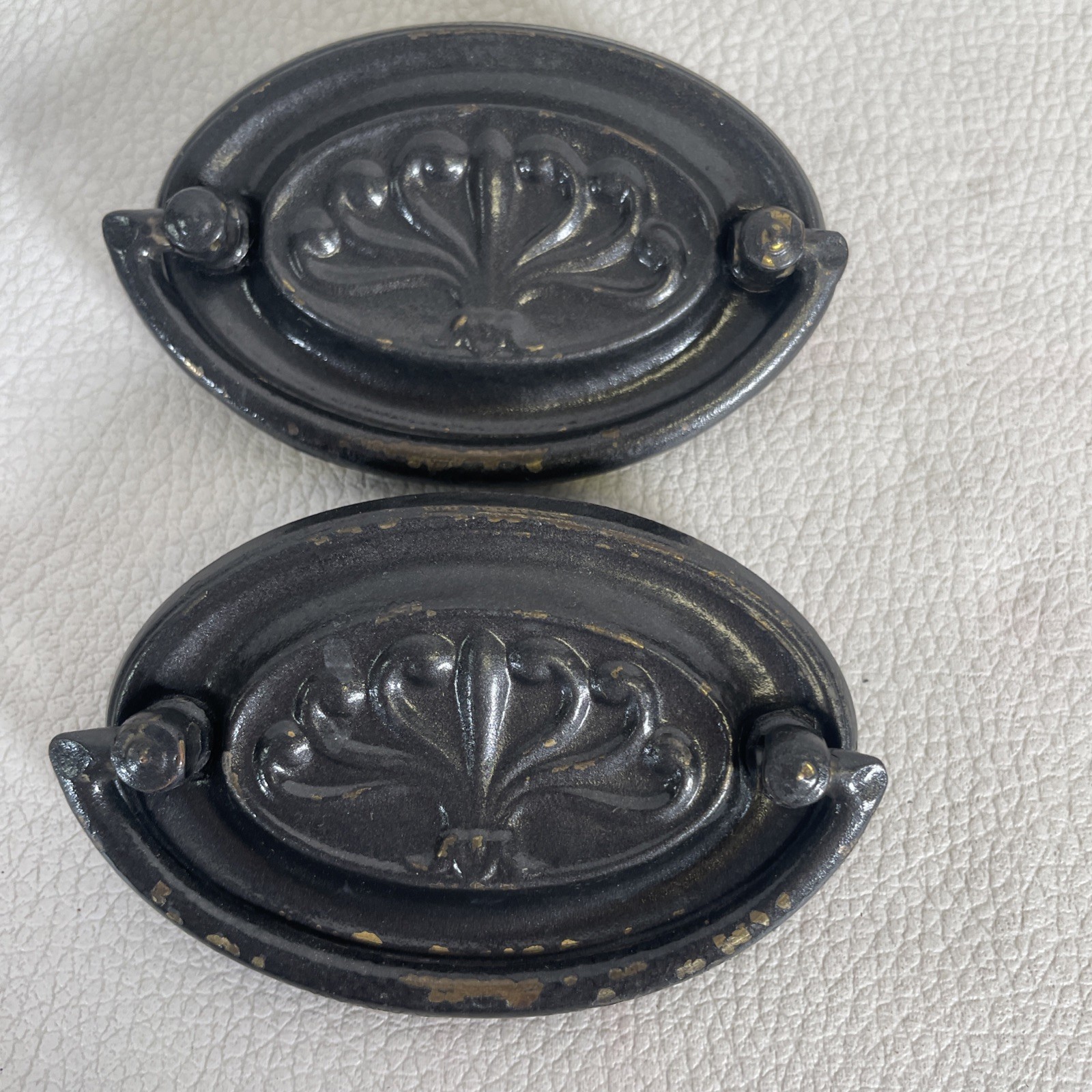 4 Antique Vintage Pulls Hepplewhite Drop Bail Oval Tin Steel 2.75″W x 1 7/8″-A