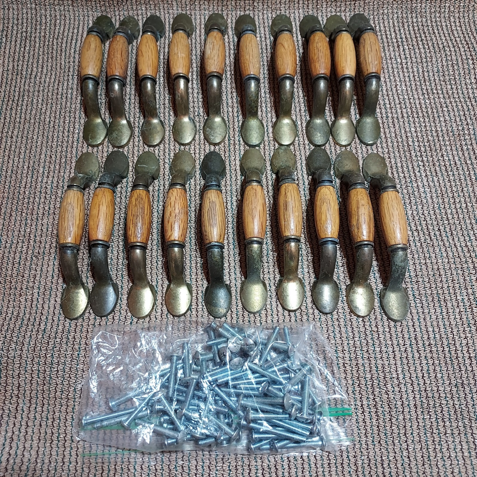20 Vintage Wood & Brass Drawer Cabinet Bin Handles/Pulls