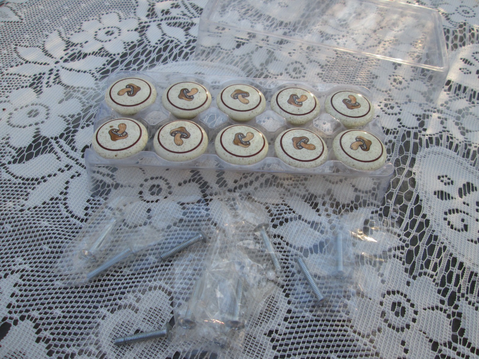 10 Vintage Japan Mushroom Porcelain furniture cabinet Knobs drawer pulls Brown