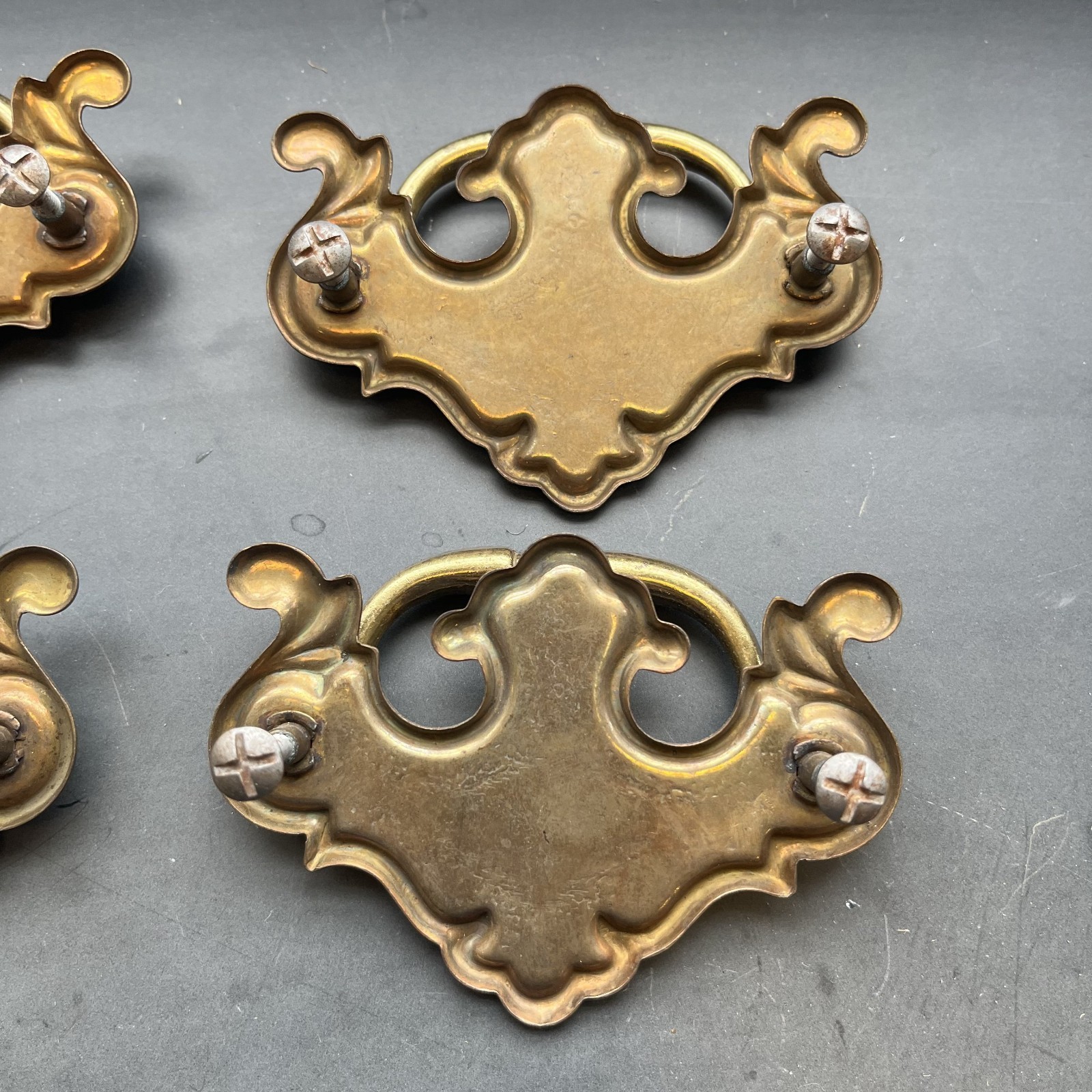 Set of 4 Vintage Brass Chippendale Batwing Drawer Pulls Bail Handles Salvaged