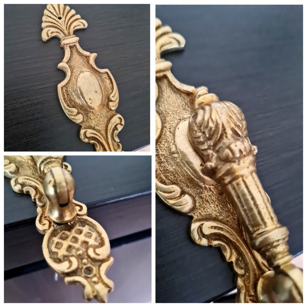 Antique Brass Drop Drawer Pull, Ornate Dresser Handle, Cabinet Wardrobe Hardware