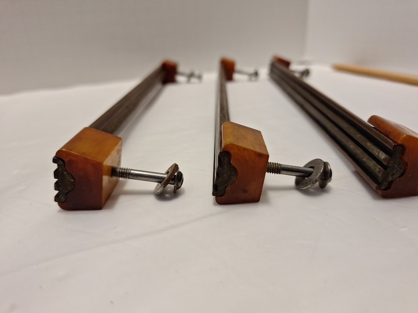 Set of 7 Pulls Butterscotch Solid Brass Bakelite Art Deco MCM Vintage Read Pics