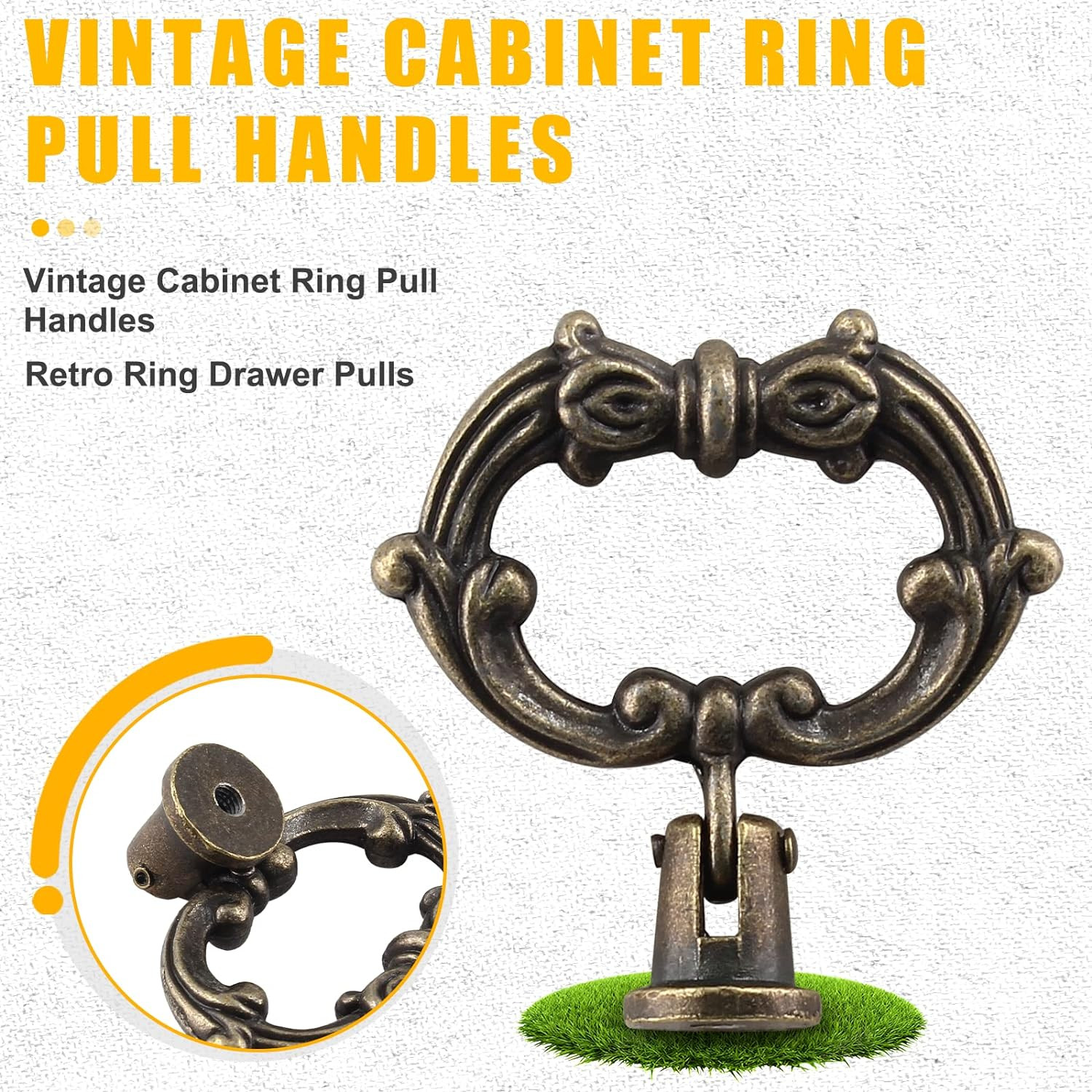 Luomorgo 6 Pcs Antique Bronze Drop Ring Drawer Pulls, Vintage Cabinet Pull Handl