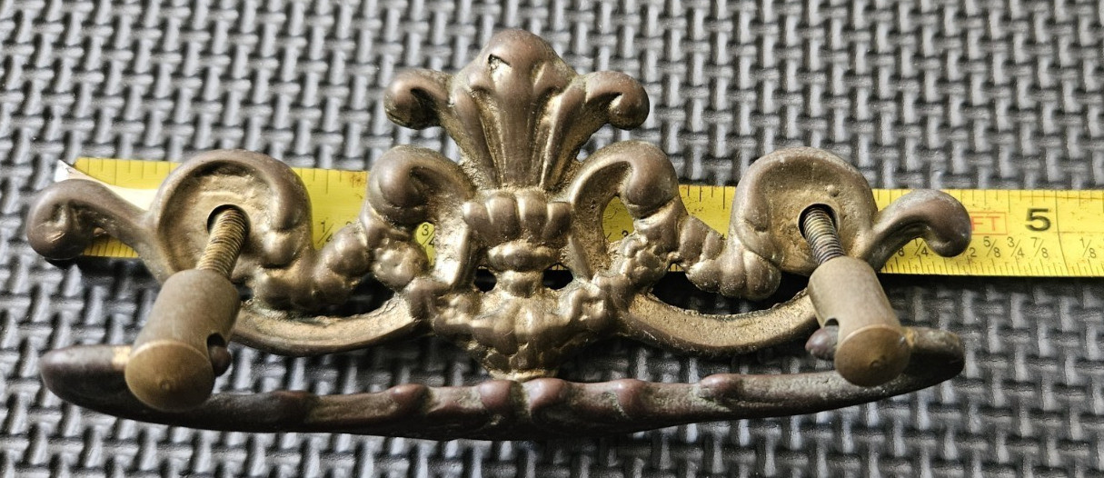 RARE Large Antique Ornate Brass France Chippendale Batwing Drawer Pull FREESHIP