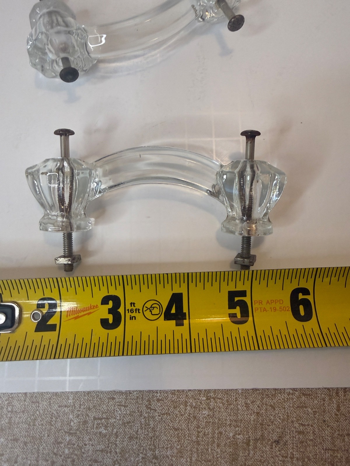 Antique /Vintage Pair Of Clear Glass Hexagon 4″ Drawer Pulls