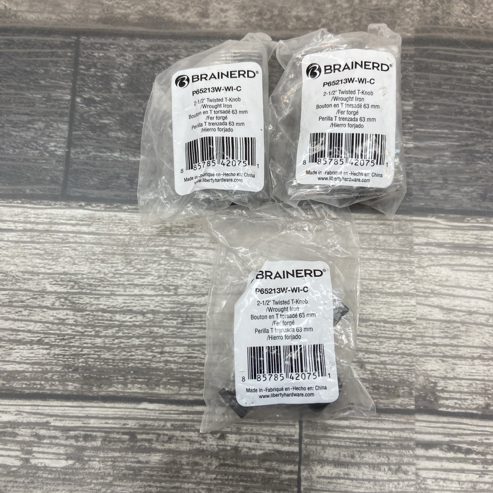 Brainerd 2-1/2” Twisted T-knob Wrought Iron Lot Of 3 {29}