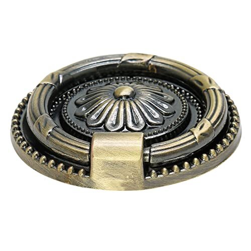 6pcs Cabinet Knobs, Drop Ring Drawer Pulls Round Dresser Knobs Antique Bronze