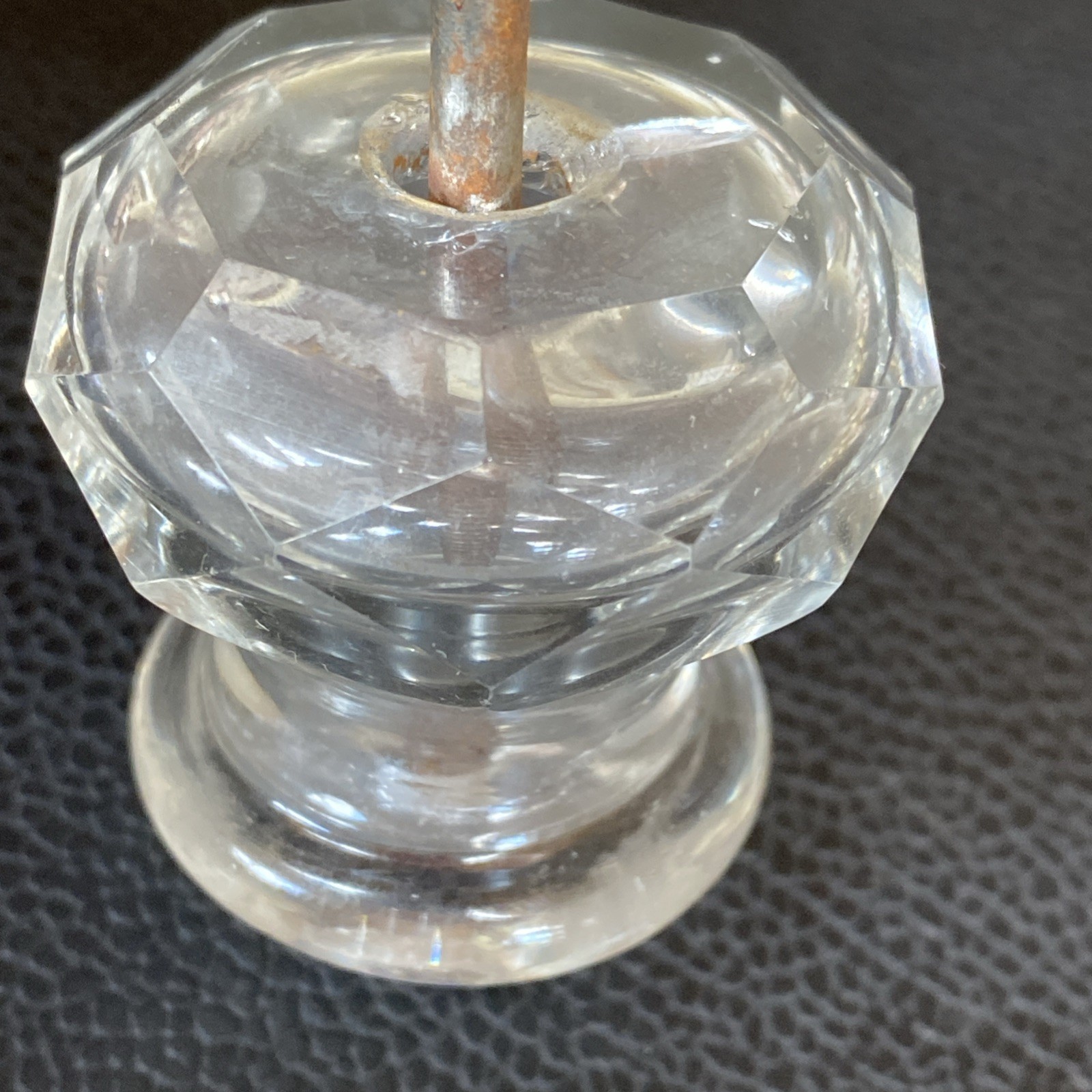 Faceted 1.75”x1-5/8” Antique Pressed Clear Glass Sandwich Drawer Pull Post Bolt