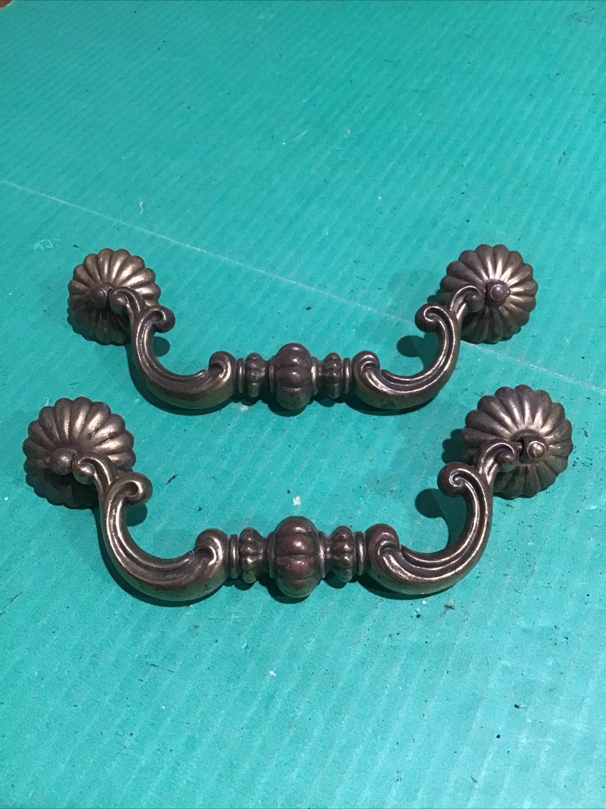 (2) Vintage KBC Drop Bail N5073 Medieval Heavy Brass 6″ COC Pull Handle Dresser