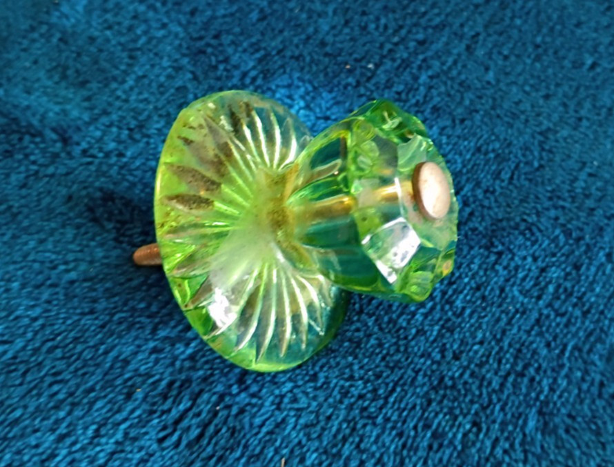 Vintage 1.75 in. Fluted Green Glass Cabinet Knob
