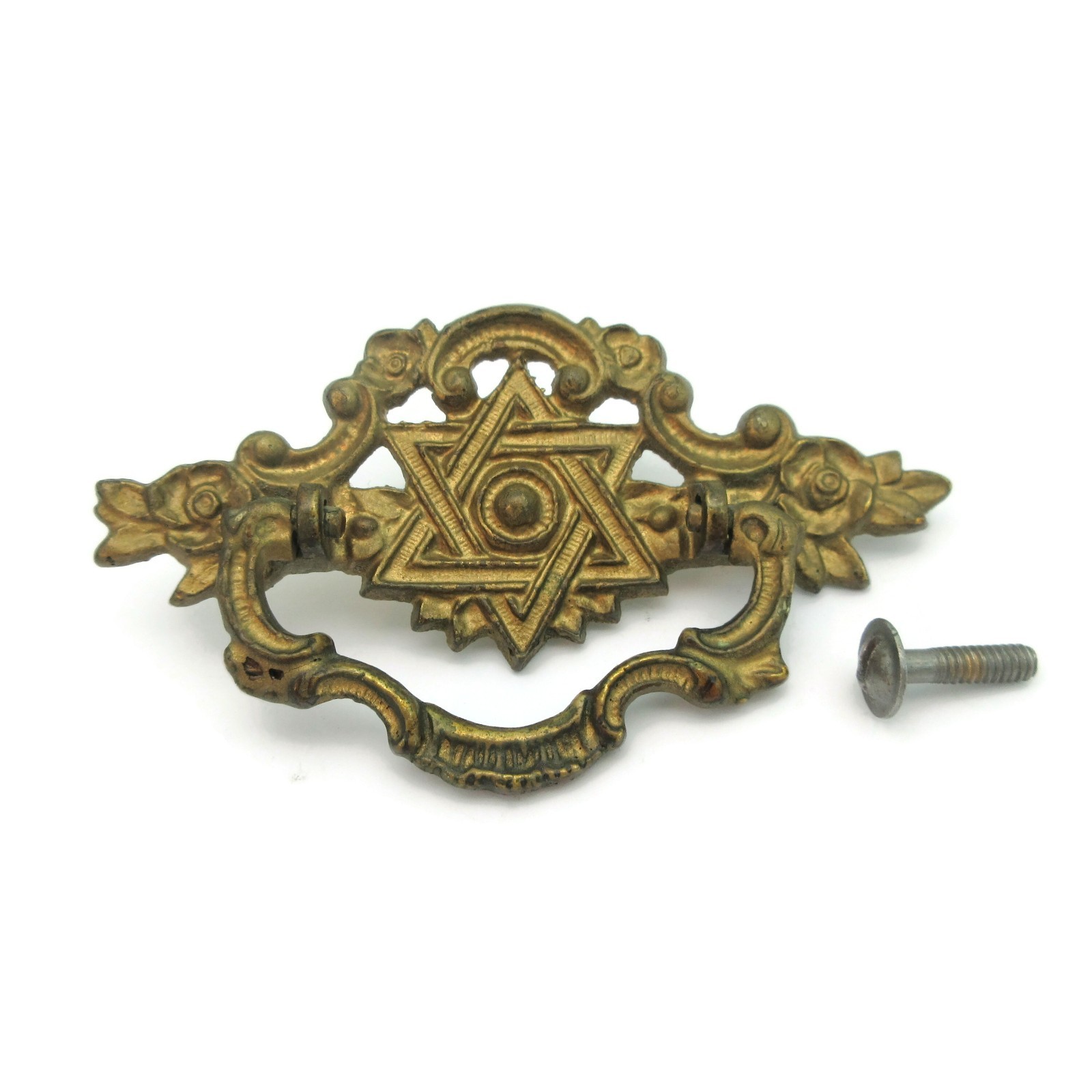Vintage Drawer Pull Star of David Victorian Brass Bail Drop Handle H531 LX17