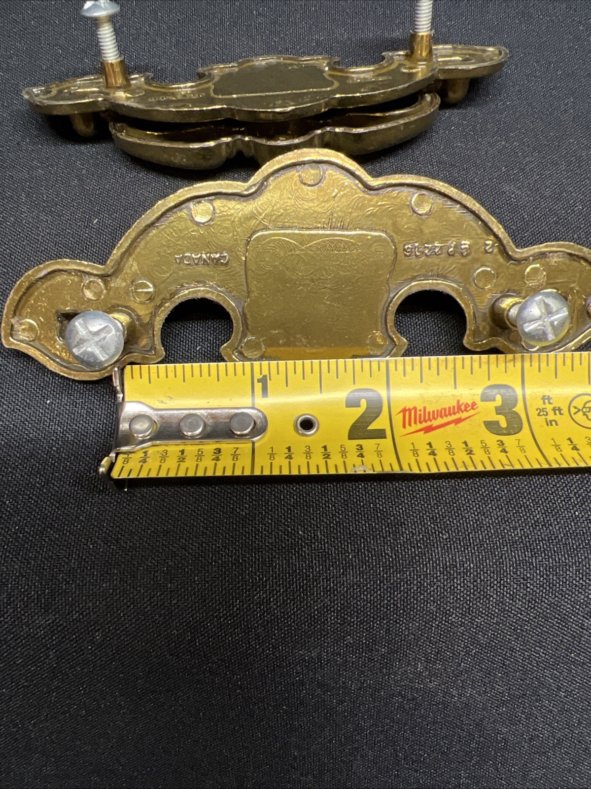 2 VTG Chippendale Bat Wing Geometric Pressed Center Design Gold Tone Drawer Pull