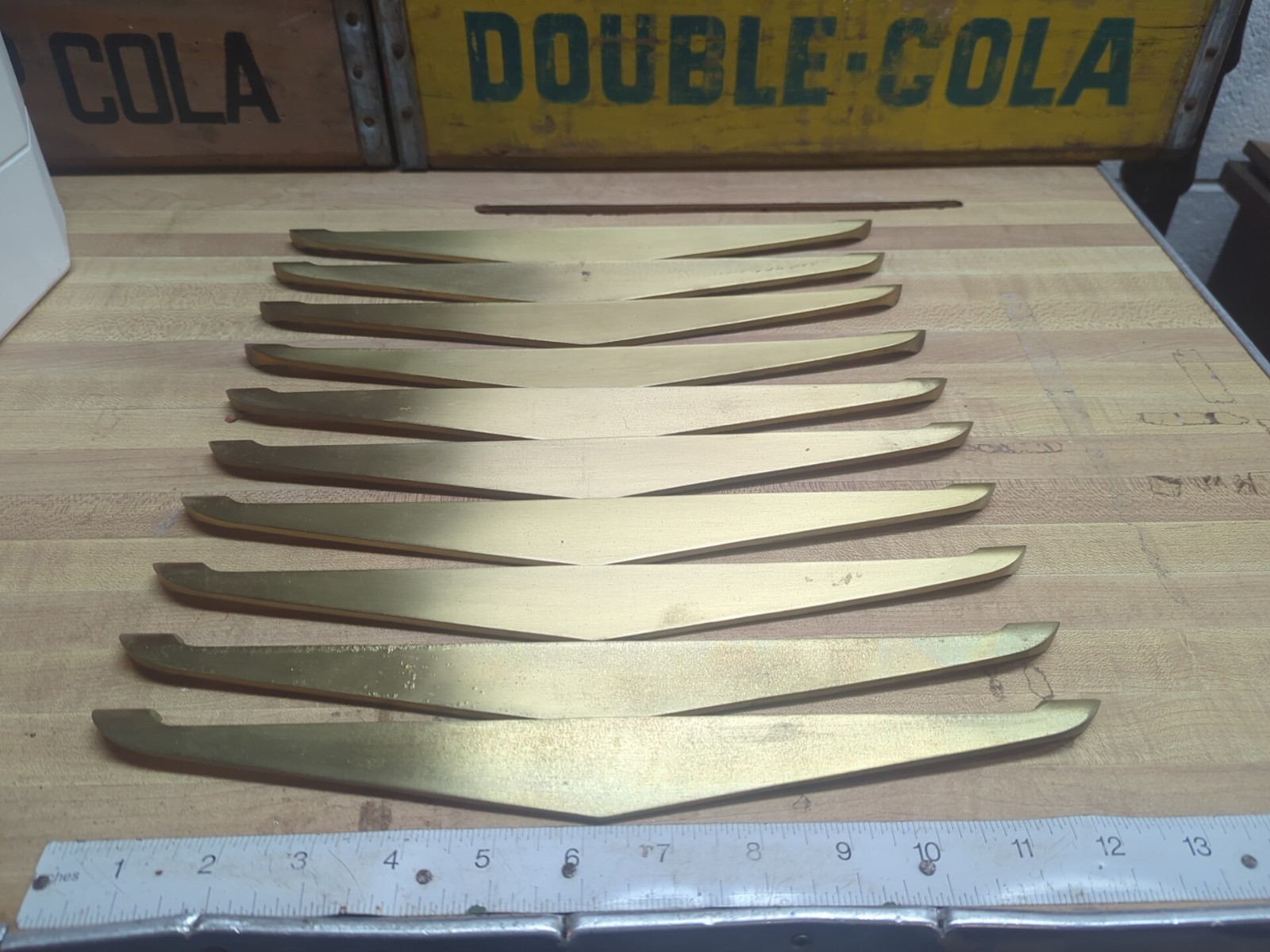 10 Vintage Long Art Deco Brass Drawer or Cabinet Pull Dresser Handle, 12″