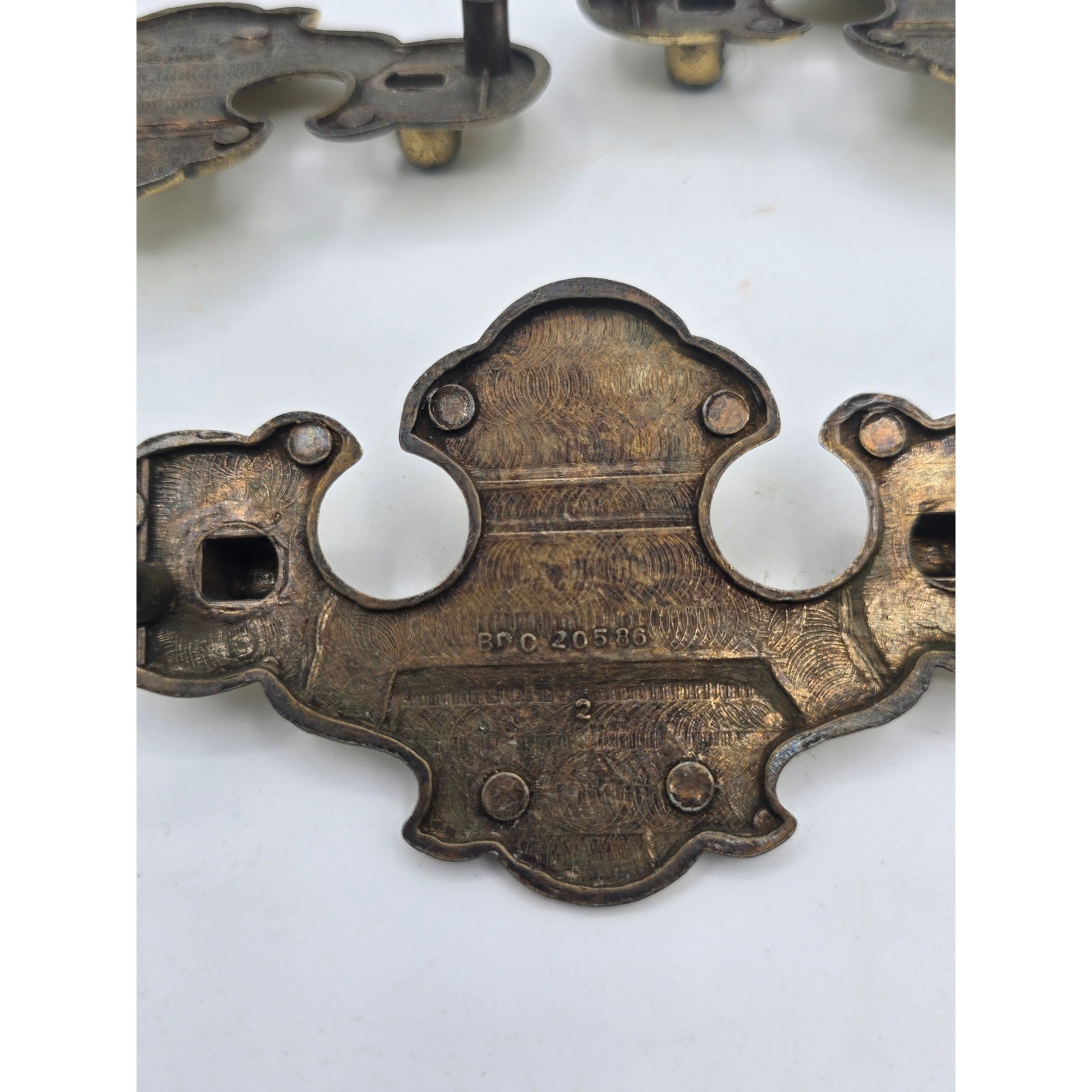 Vintage Brass Batwing Chippendale Drawer Pull Backplates Set of 3 Furniture