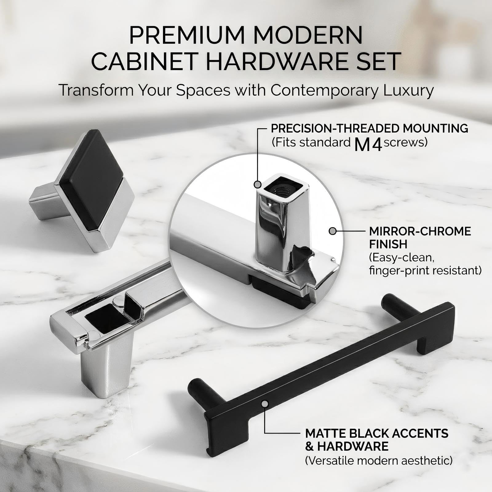 10 Pack Black Silver Cabinet Pulls & Handles, 5 Inch Hole Center | Smooth gri…