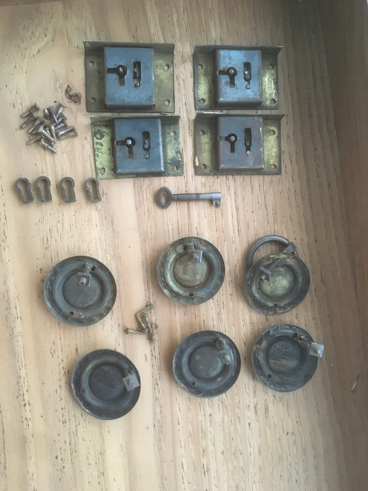 Antique Drawer Hardware Four drawers locks, key, pulls H.A.S Branding
