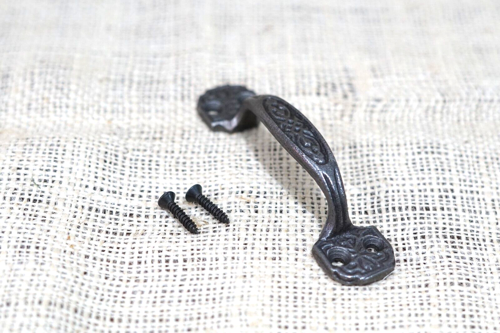 5 Small Drawer Pulls 4 1/4″ Window Antique Vintage Style Ornate Rustic Cast Iron