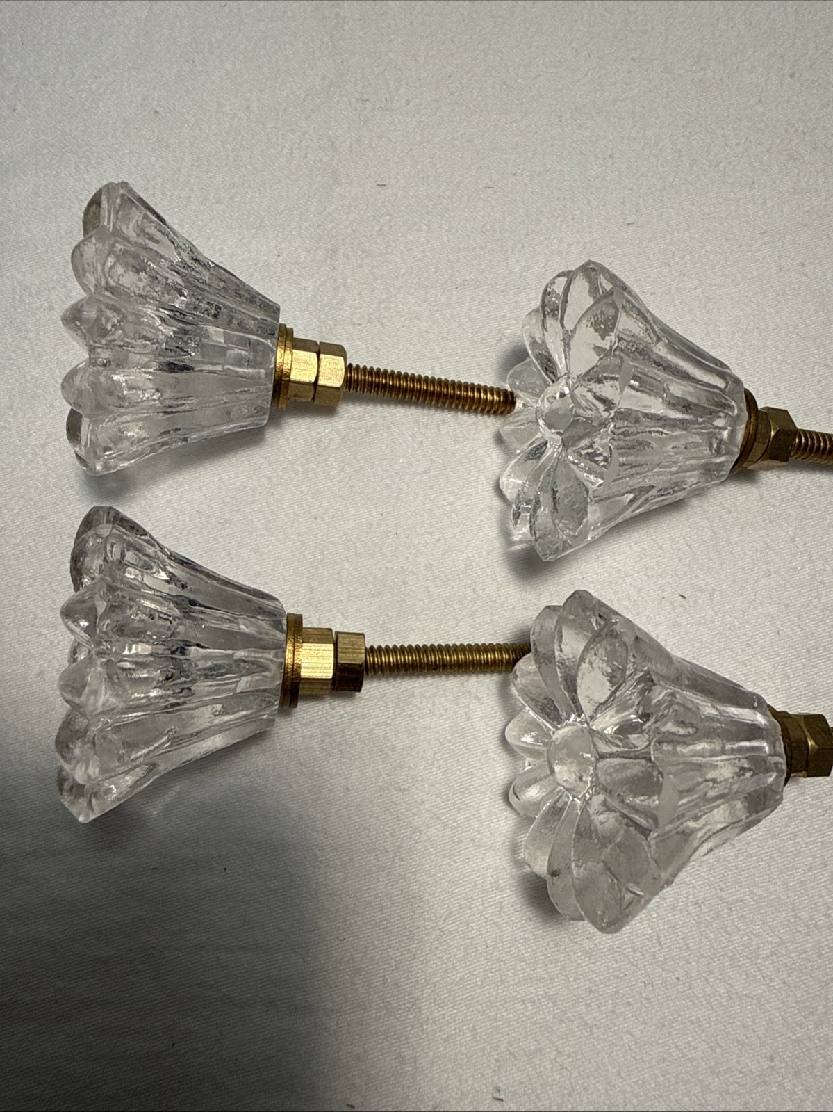 DRAWER CABINET KNOB PULL Flower Floral Clear Glass Fancy Chic Cottage LOT 4