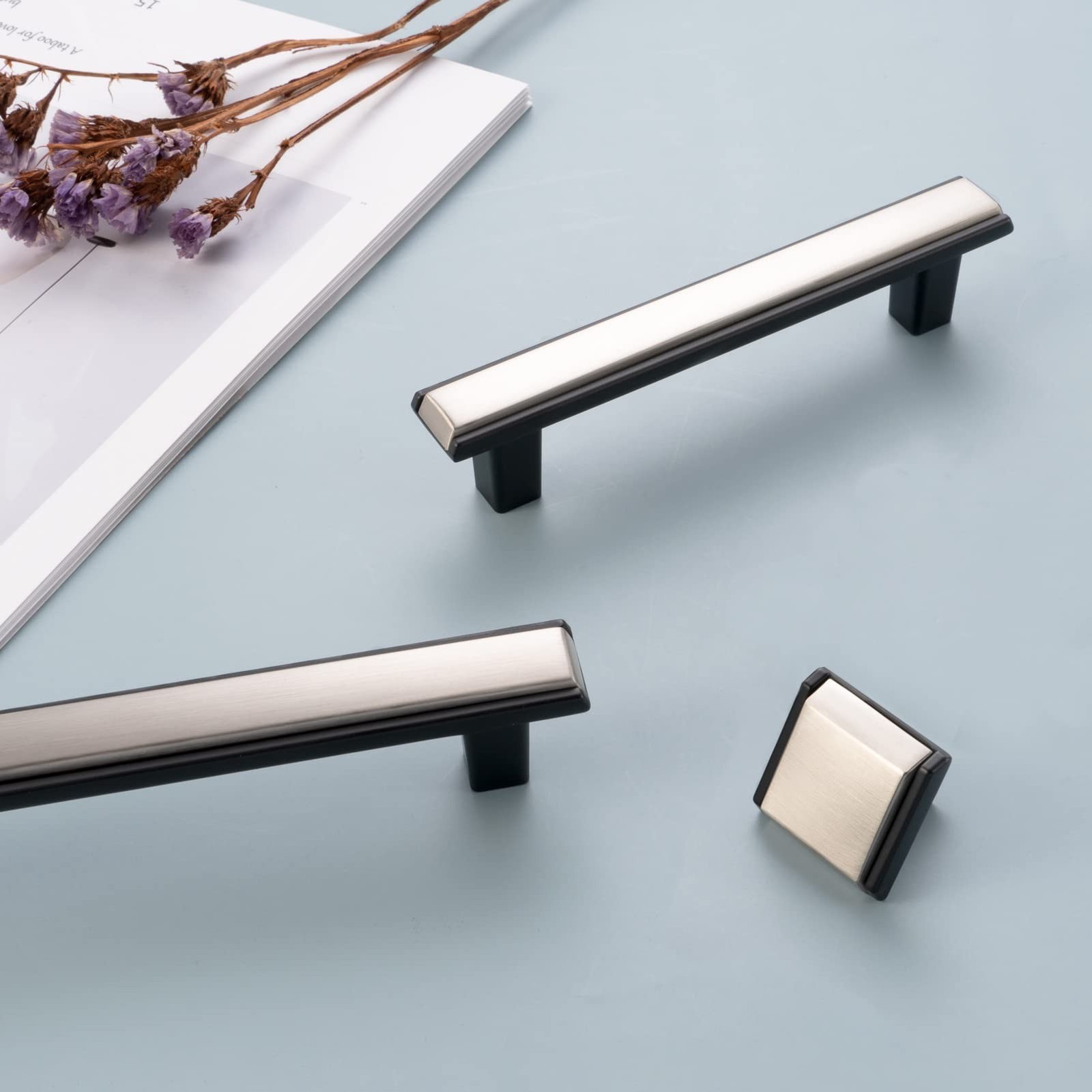 Nickel and Black Cabinet Knobs Brushed Nickel and Matte Black Drawer Knobs, 5…