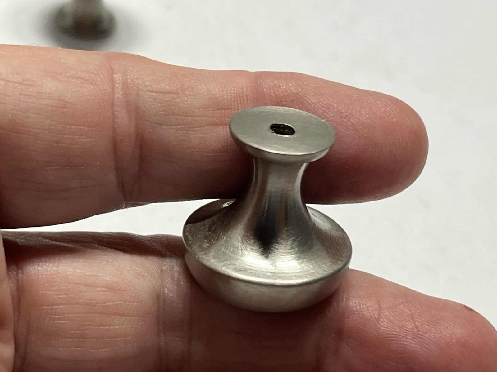 Vintage Lot (5) NOS Heavy Round Brushed Nickel ?? Fixed Drawer/Cabinet Knobs