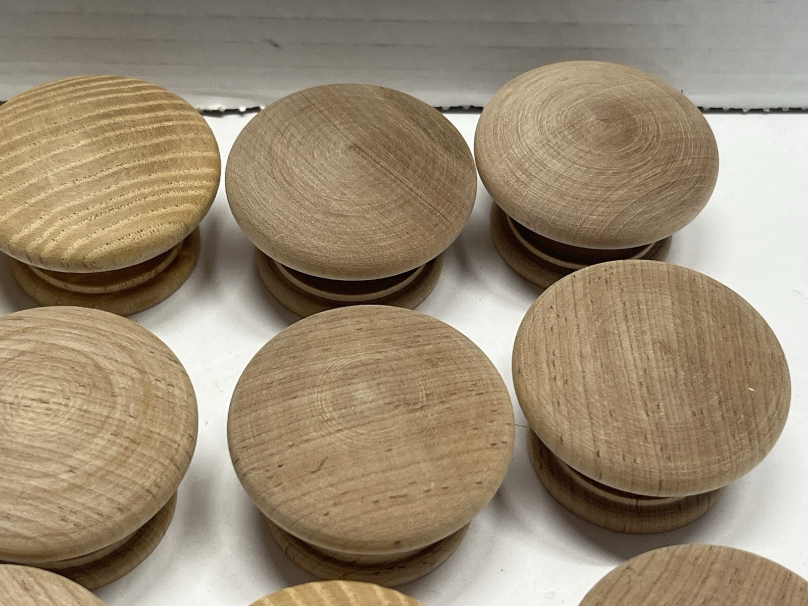 Vintage Lot (12) NOS Round Natural/Unfinished Fixed Wood Drawer/Cabinet Knobs