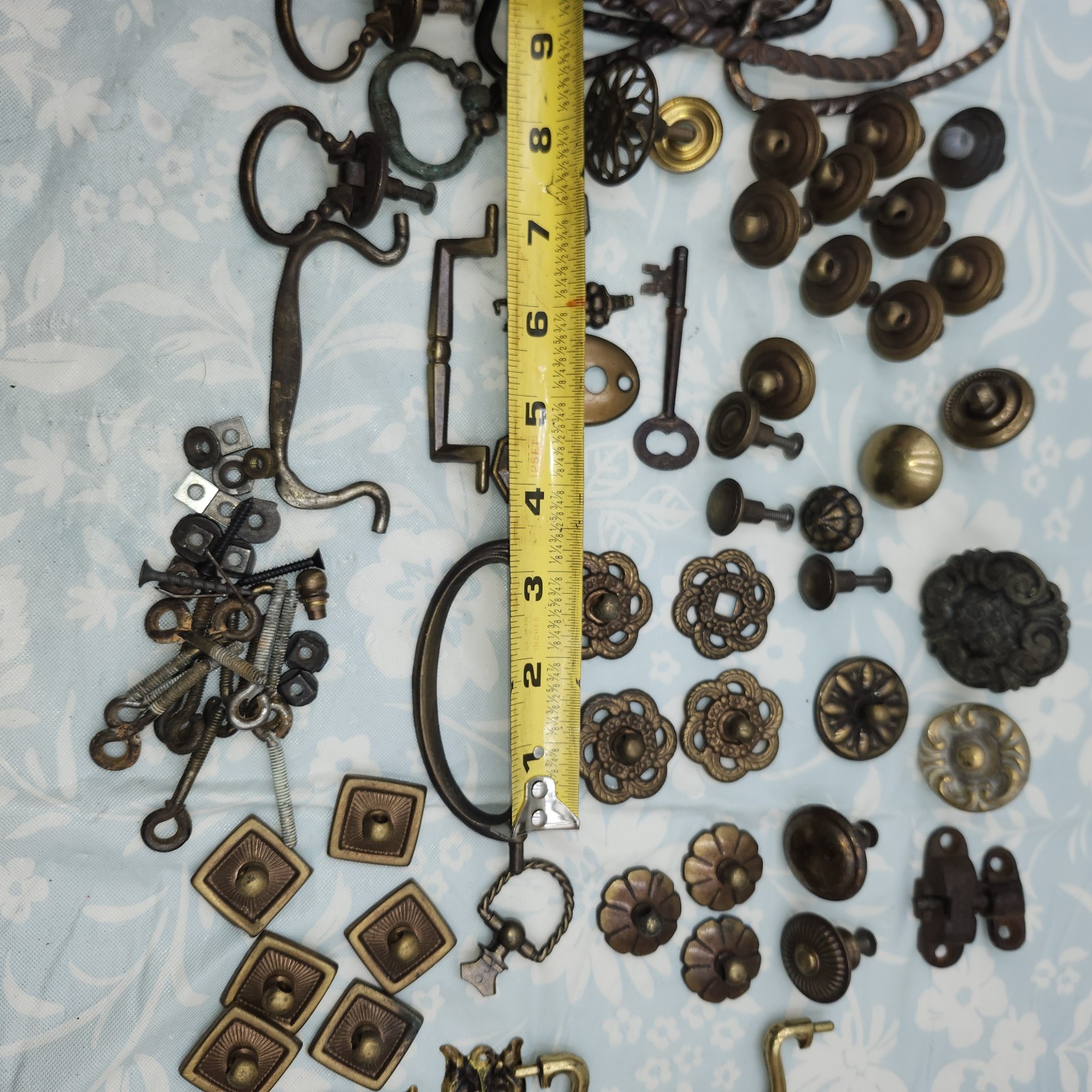 Lot antique bronze Vintage furniture Knobs & bail pulls stamped brass key hole