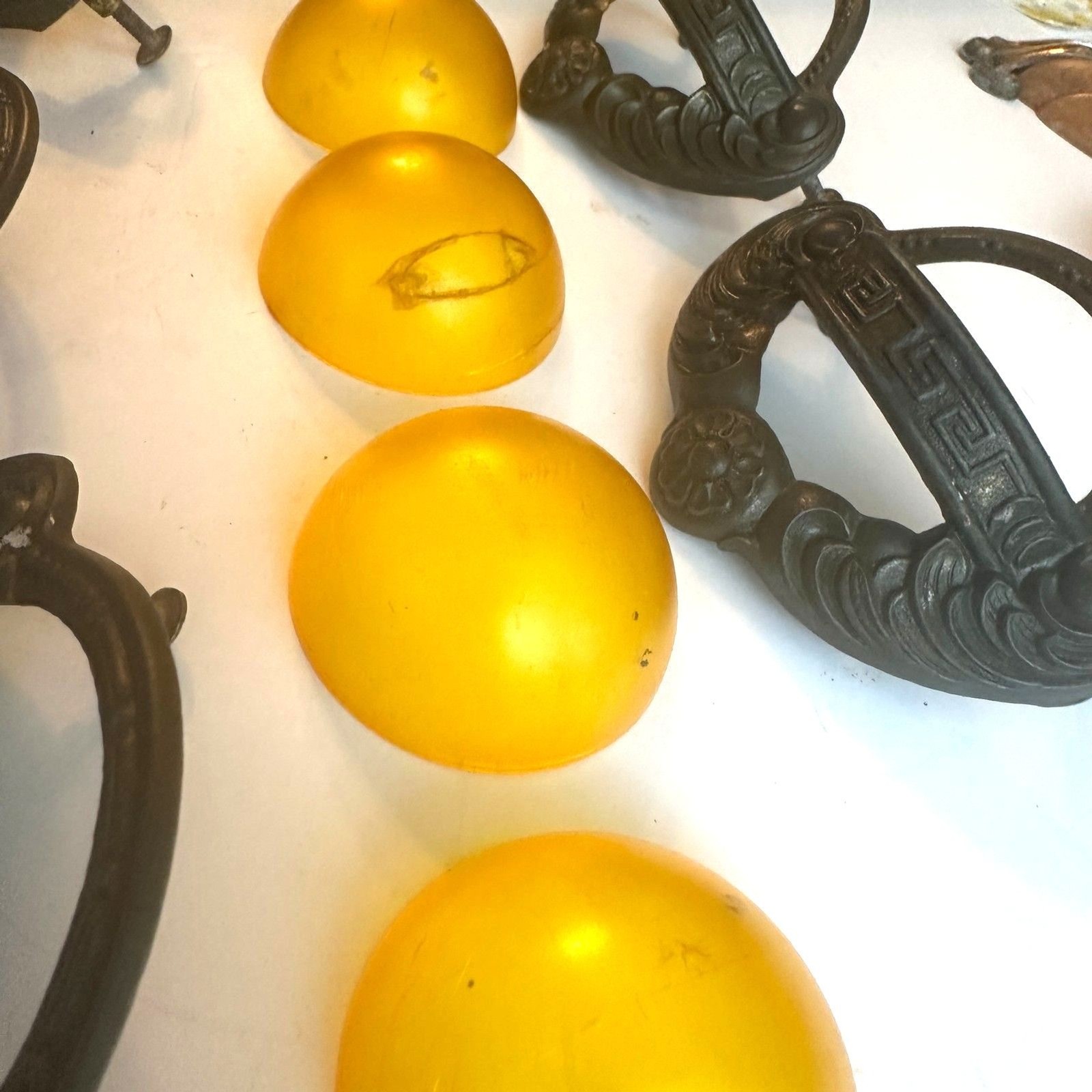 Art Nouveau Finger Cup Pulls with Bakelite – Set of 5 – 3″ center to center