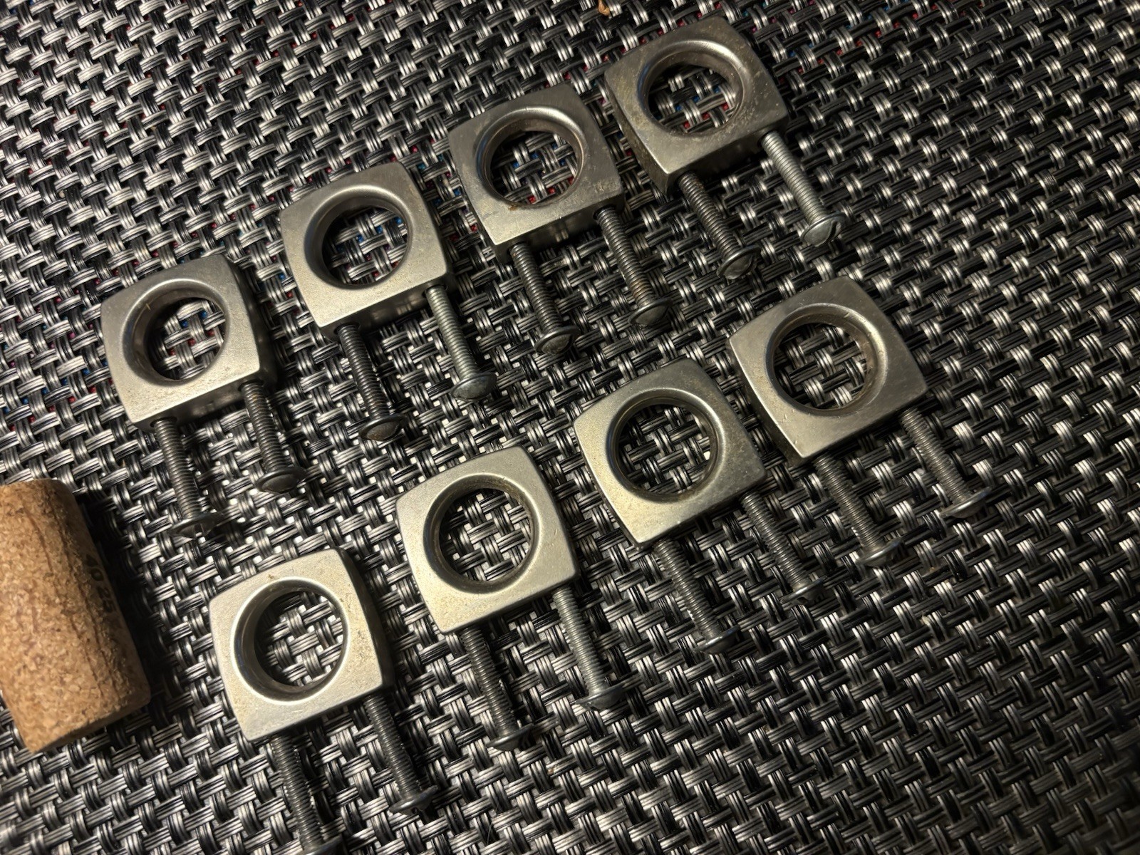 Vintage Square Finger Pull Knobs Set Of 8 Brushed Nickel 3/4” Center Two Hole