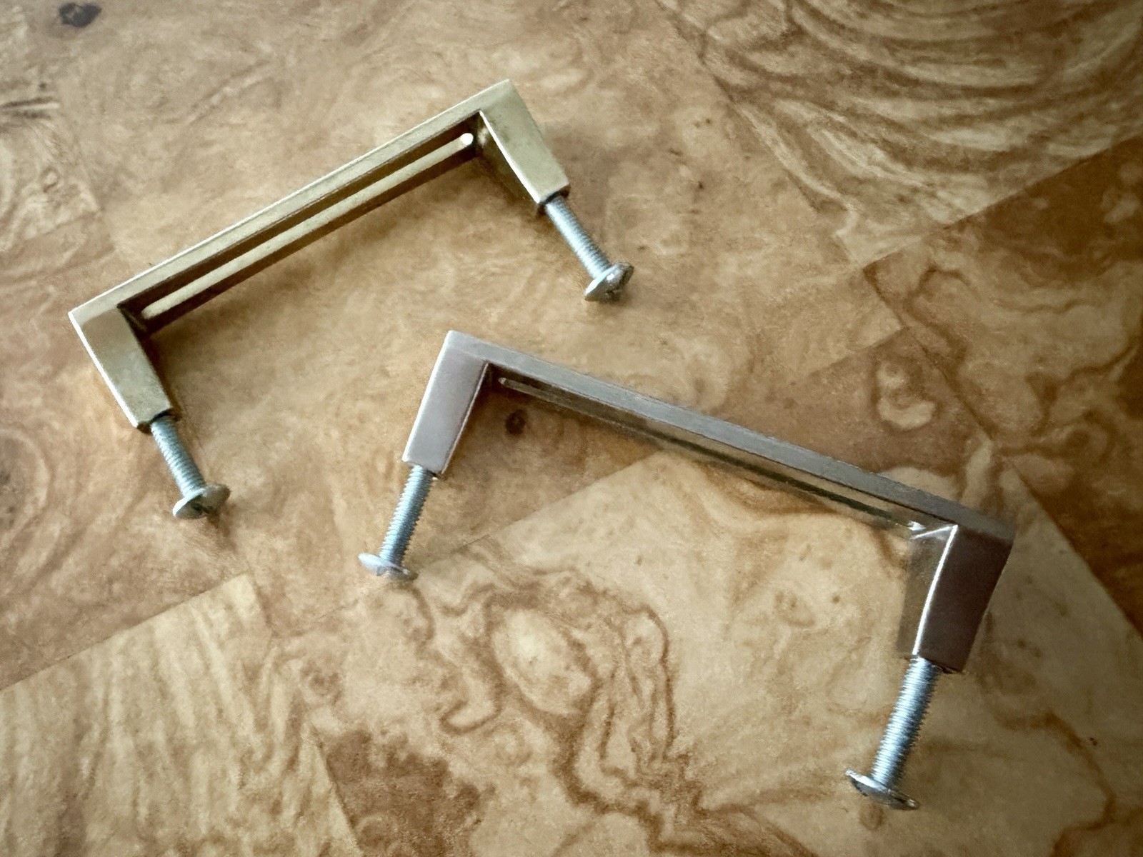 Vintage Japan MCM Cabinet Drawer Pulls 3” Center Brass & Brushed Metal Pair