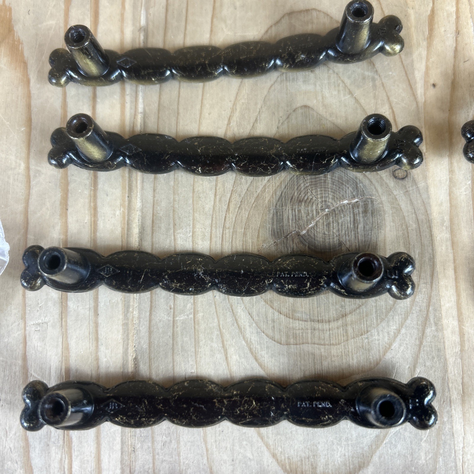 Vintage Drawer Pulls Cabinet Handles Set of 16 Jaybee Brass And Black Textured