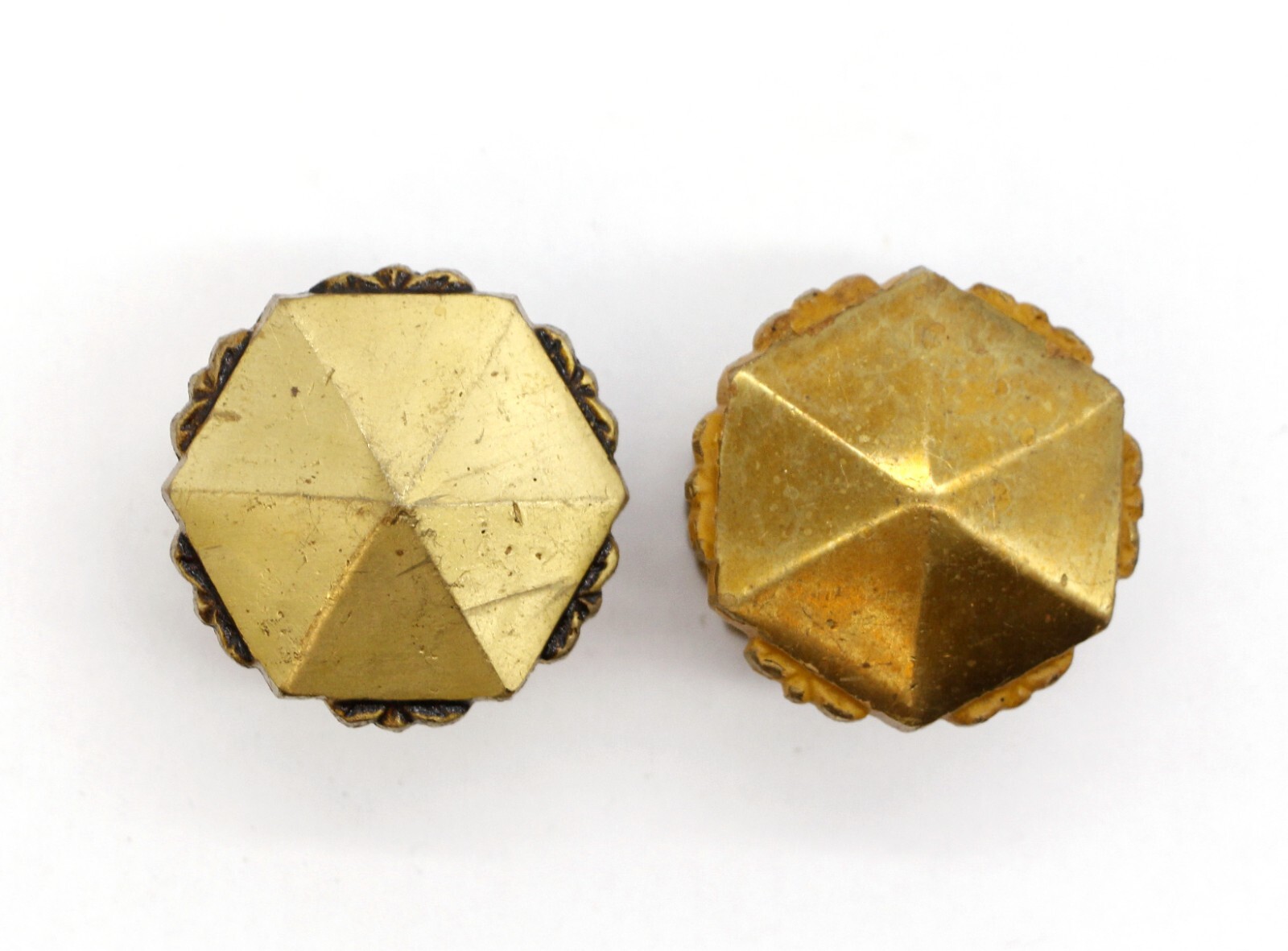 Pair of Vintage 1.625 in. Hexagon Scalloped Brass Cabinet Drawer Knobs