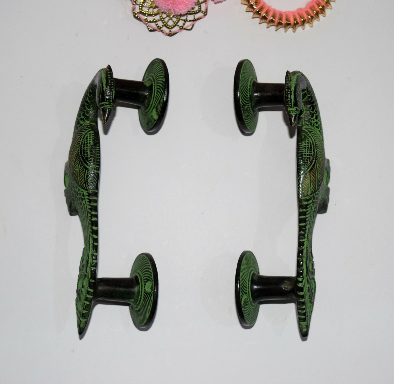 Brass Peacock Door Handle Hand Carved Peafowl Door Pull Restaurant Welcome HK196