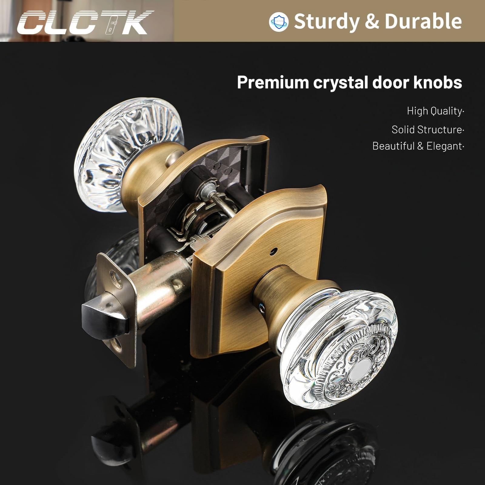 Glass Door Knobs Interior with Lock, Vintage Crystal Privacy Antique Brass Do…
