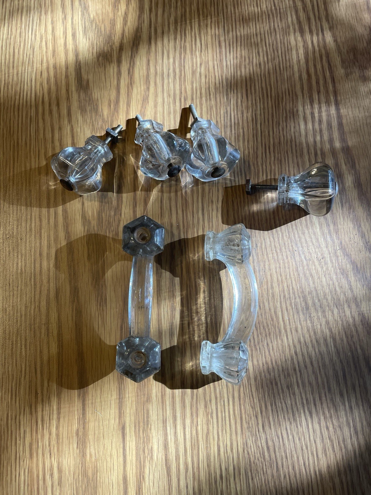 VINTAGE Set Of 6 CLEAR GLASS CABINET PULLS Salvage Hardware Reclaimed