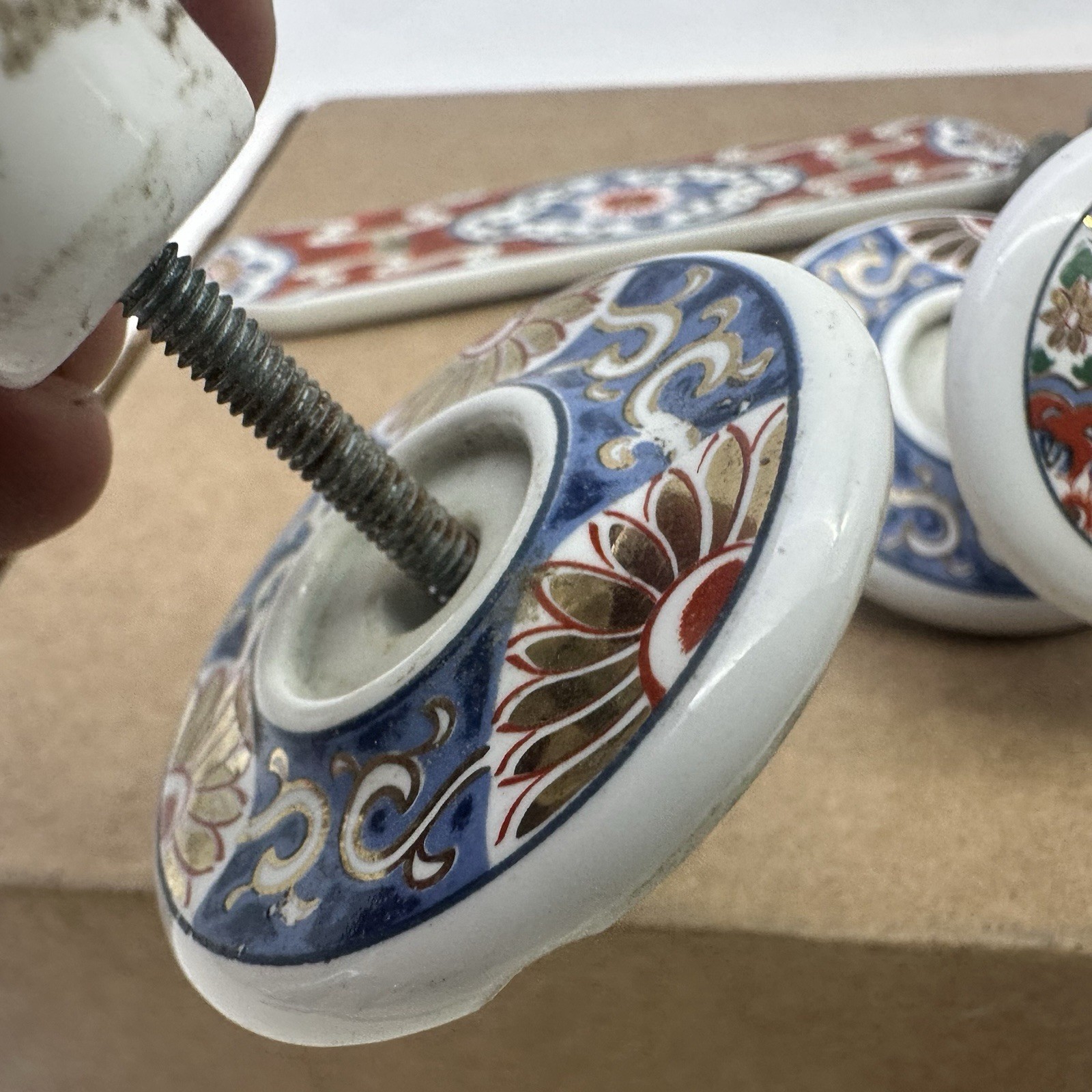 Lot 5 PCs 1985 Belwith Japan Ceramic Metal Drawer Door Handle 2 Knobs 2 Handles