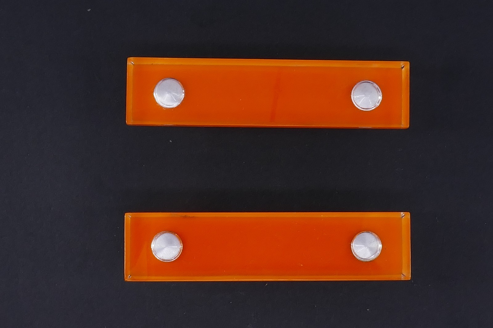 2 RECTANGULAR ORANGE LUCiTE MiD CENTURY 4.25″ CABiNET DRESSER DRAWER PULL HANDLE