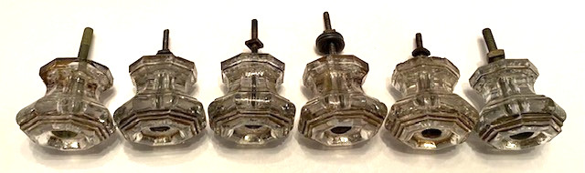 Set of 6 Antique Clear Glass 2″ Octagon Dresser/Cabinet Pulls/Knobs w/Screws